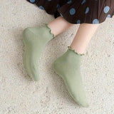 Solid QuarterTurn-Cuff Multicolor Striped Ruffle Socks