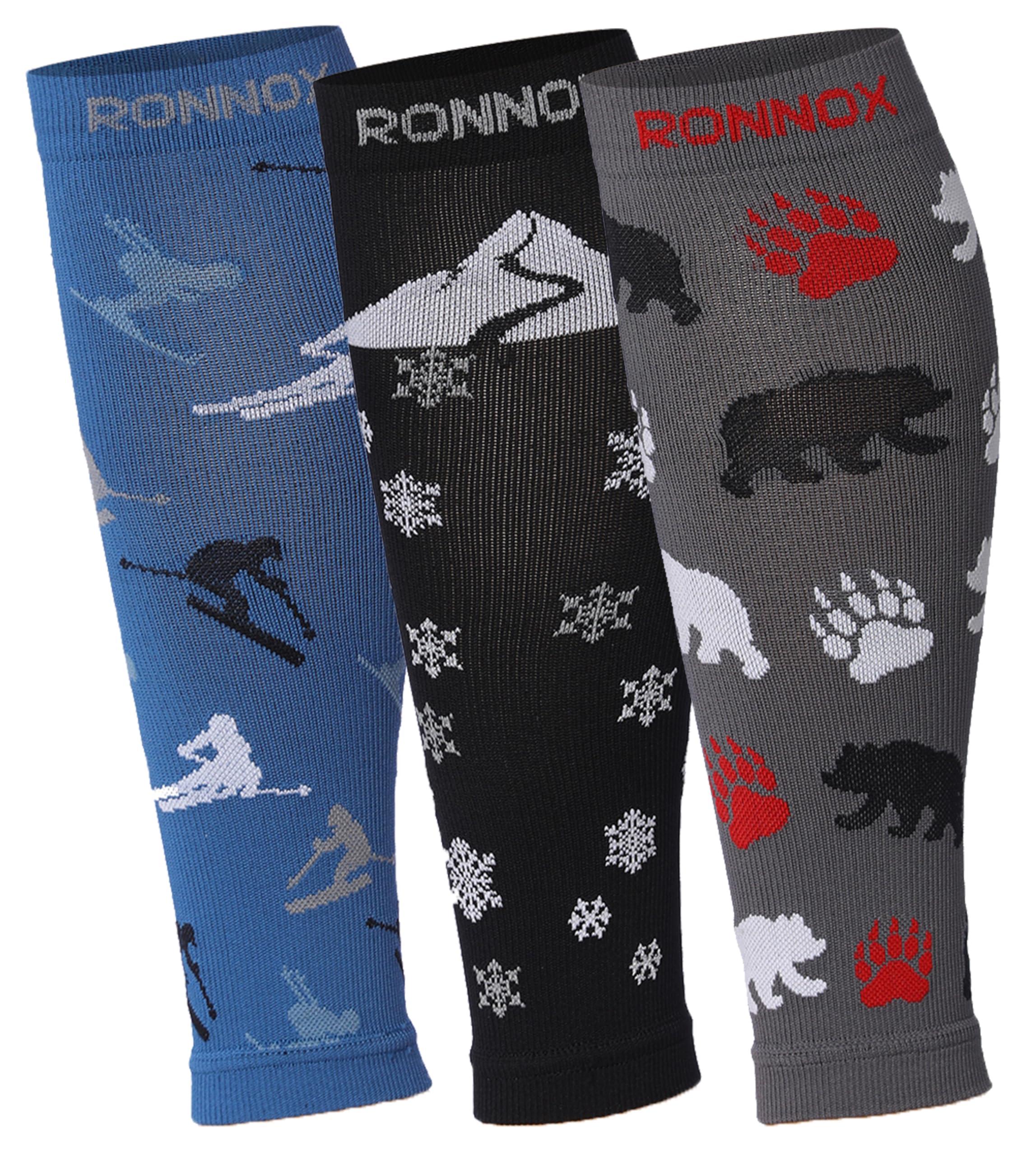  Unisex 3-Pairs Bright Colored Polar Playgrounds Winter Calf Compression Tube Sleeves 12-14 mmHg Great for Athletic & Use -  Socks