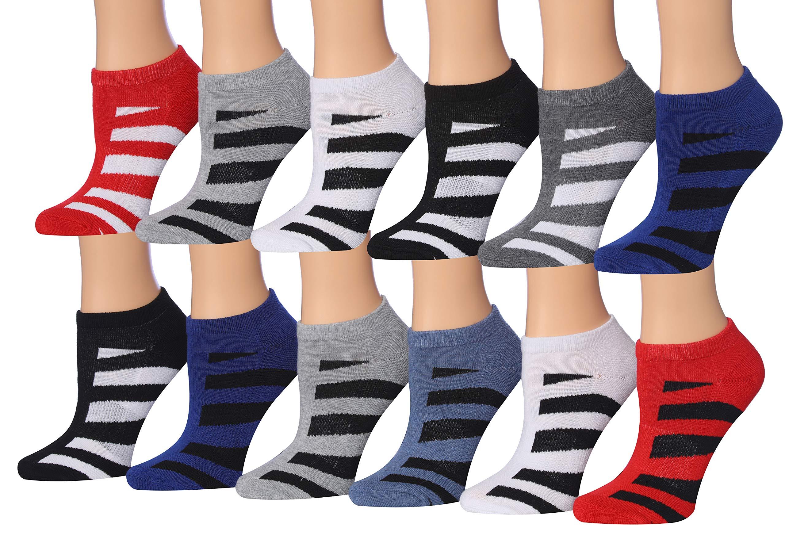  Kids Boys 12-Pairs Athletic Sport Peformance Middle Stripe Marvel Colorful Patterned Low Cut Socks -  Socks