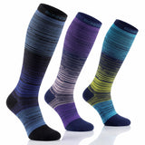 Three knee-high athletic socks with horizontal striped patterns in various colorways, displayed on a clean white background. The socks feature the brand name 'RONNIE' printed on the top cuff.