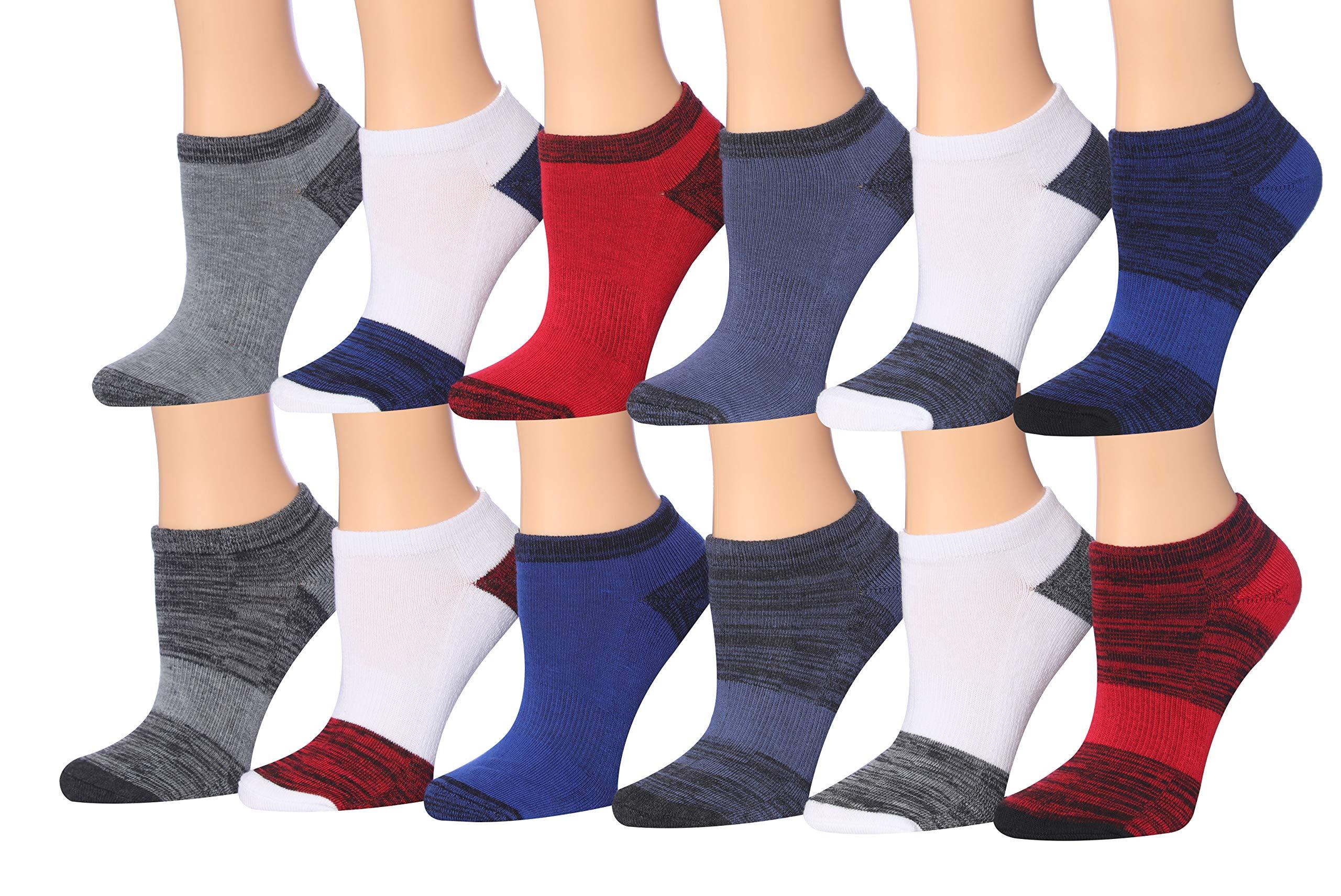  Kids Boys 12-Pairs Athletic Sports Peformance Space Dye Patterns Solid Colors Low Cut Socks -  Socks
