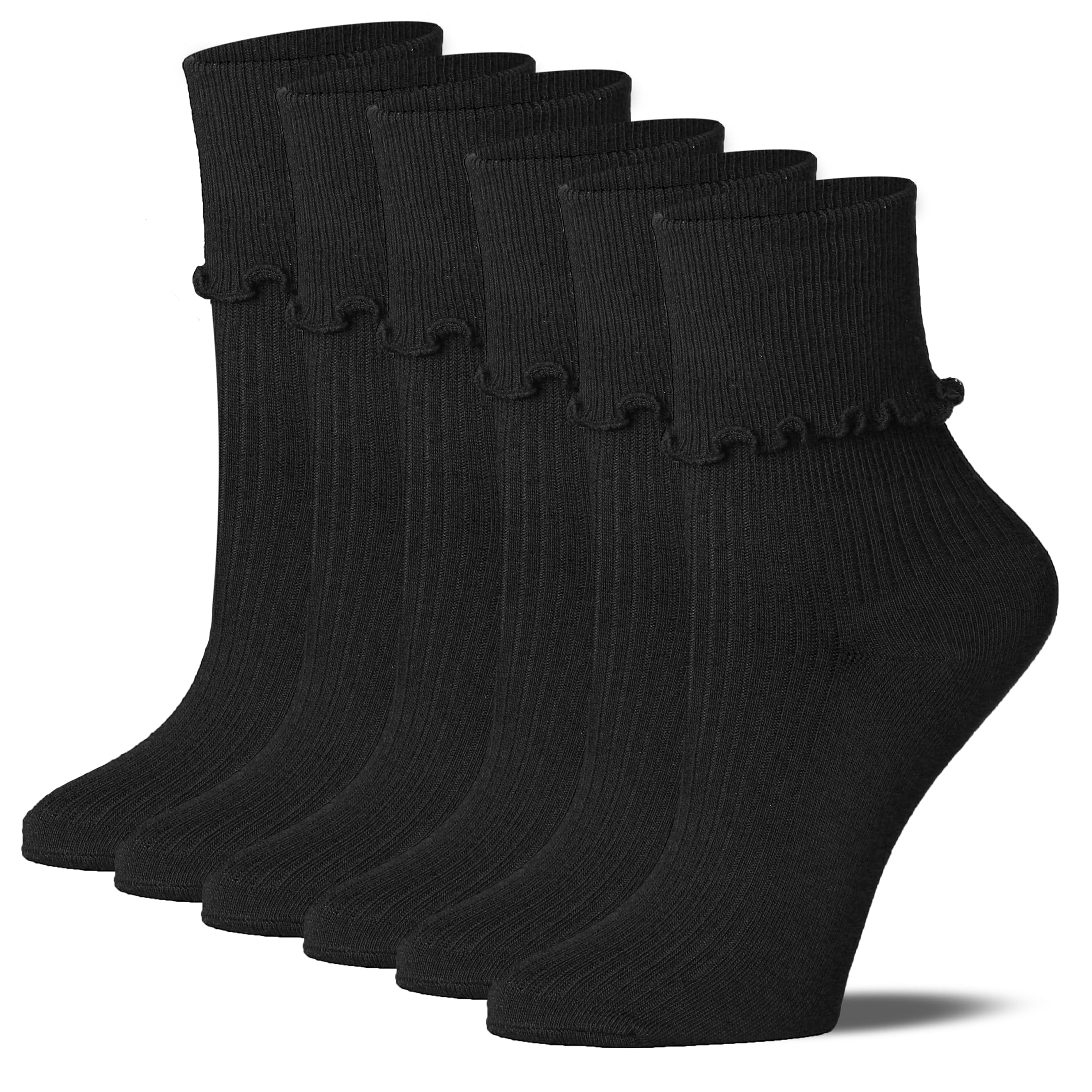 Solid Black Cuff Ruffle Socks
