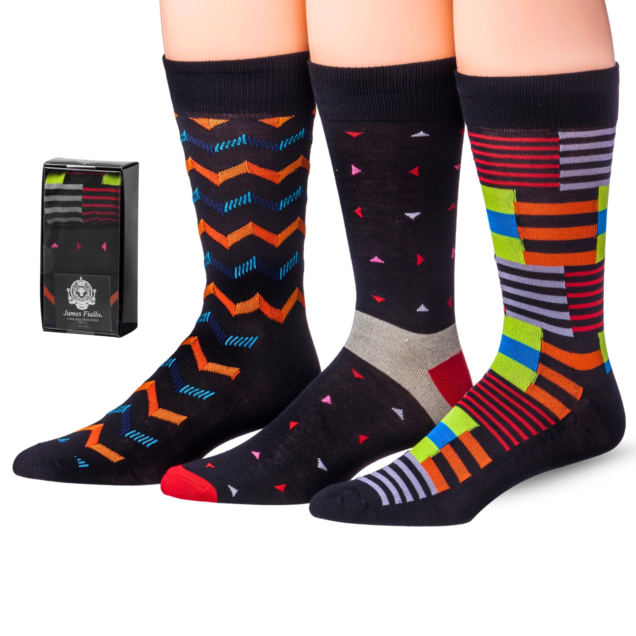 JAMES FIALLO Men's 3-Pack Colorful Midnight Mosaic Patterned Dress Socks, Includes Gift Box, Ideal for Mens Size 10-13 - Tipi Toe Socks