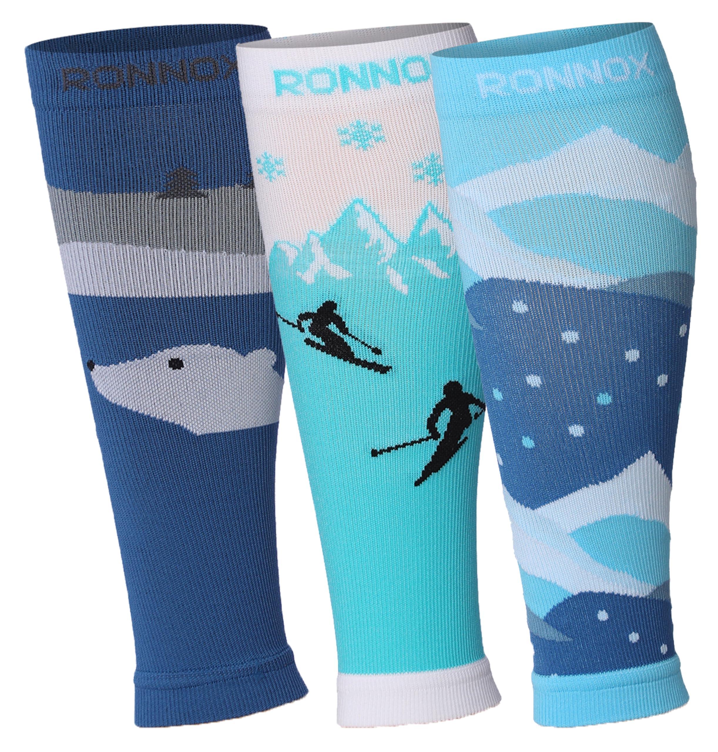  Unisex 3-Pairs Bright Colored Winter Wonderland Blues Arctic Inspirations Calf Compression Tube Sleeves 12-14 mmHg Great for Athletic & Use -  Socks