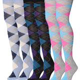 Isadora Paccini Women's 3 Pairs Harmonious Argyle Medley White Black Grey Over The Knee High Socks