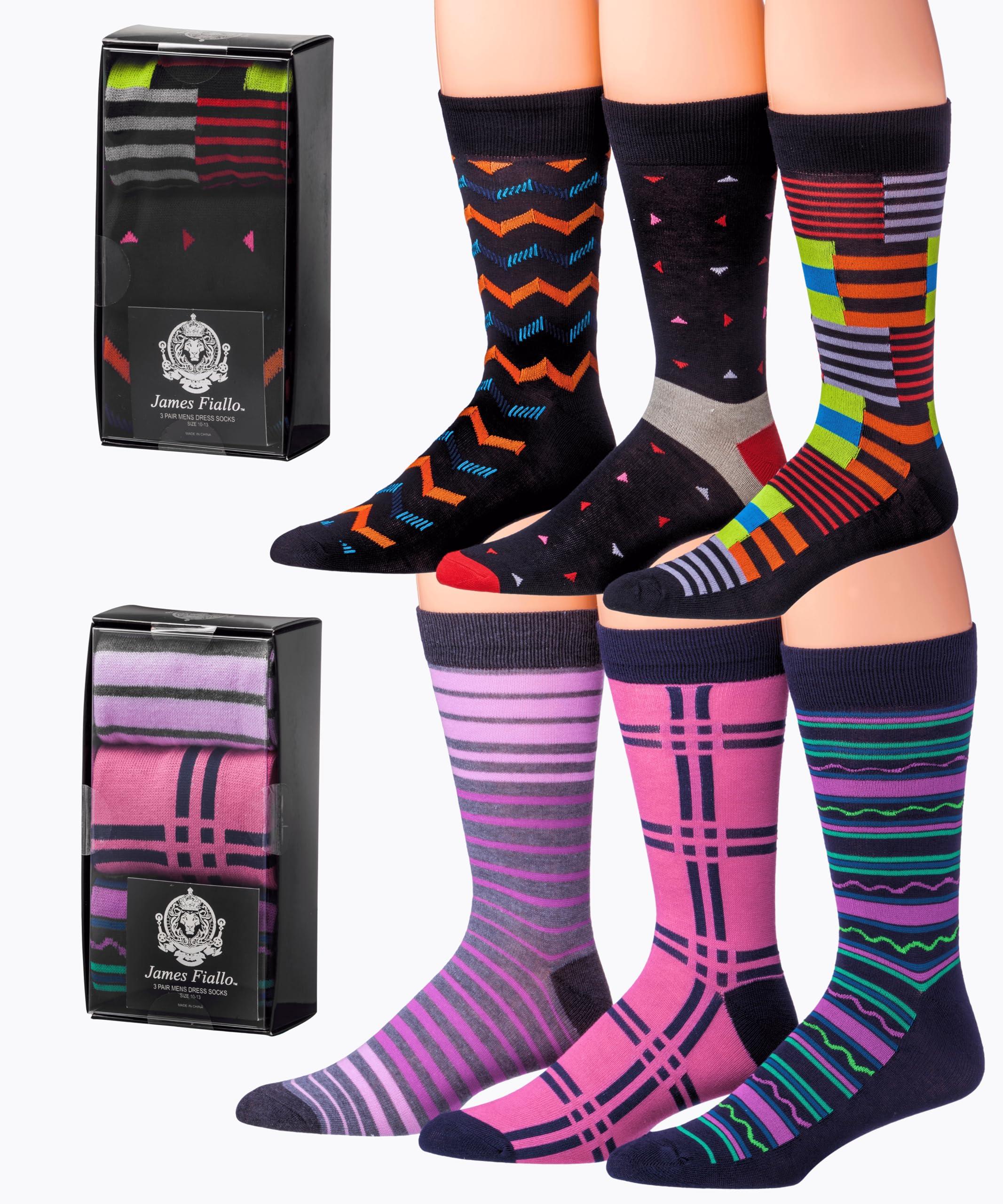 JAMES FIALLO Mens 6-Pair Novelty Crew Colorful Bold Elegance Dress Socks For Men - Tipi Toe Socks