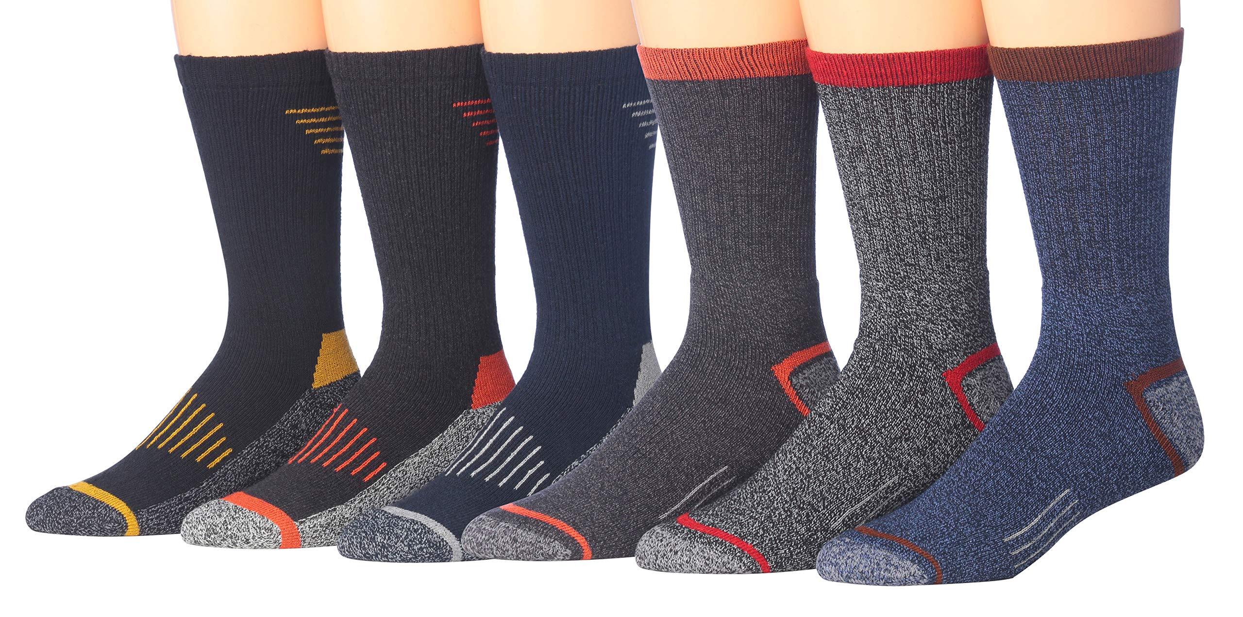 JAMES FIALLO Men's Comfortable Hiking & Outdoor Crew Socks, (10-13 / Shoe: 6-12, 6 Pairs, Comfortable Hiking Socks) - Tipi Toe Socks