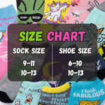 Collage of colorful socks with a size chart overlay