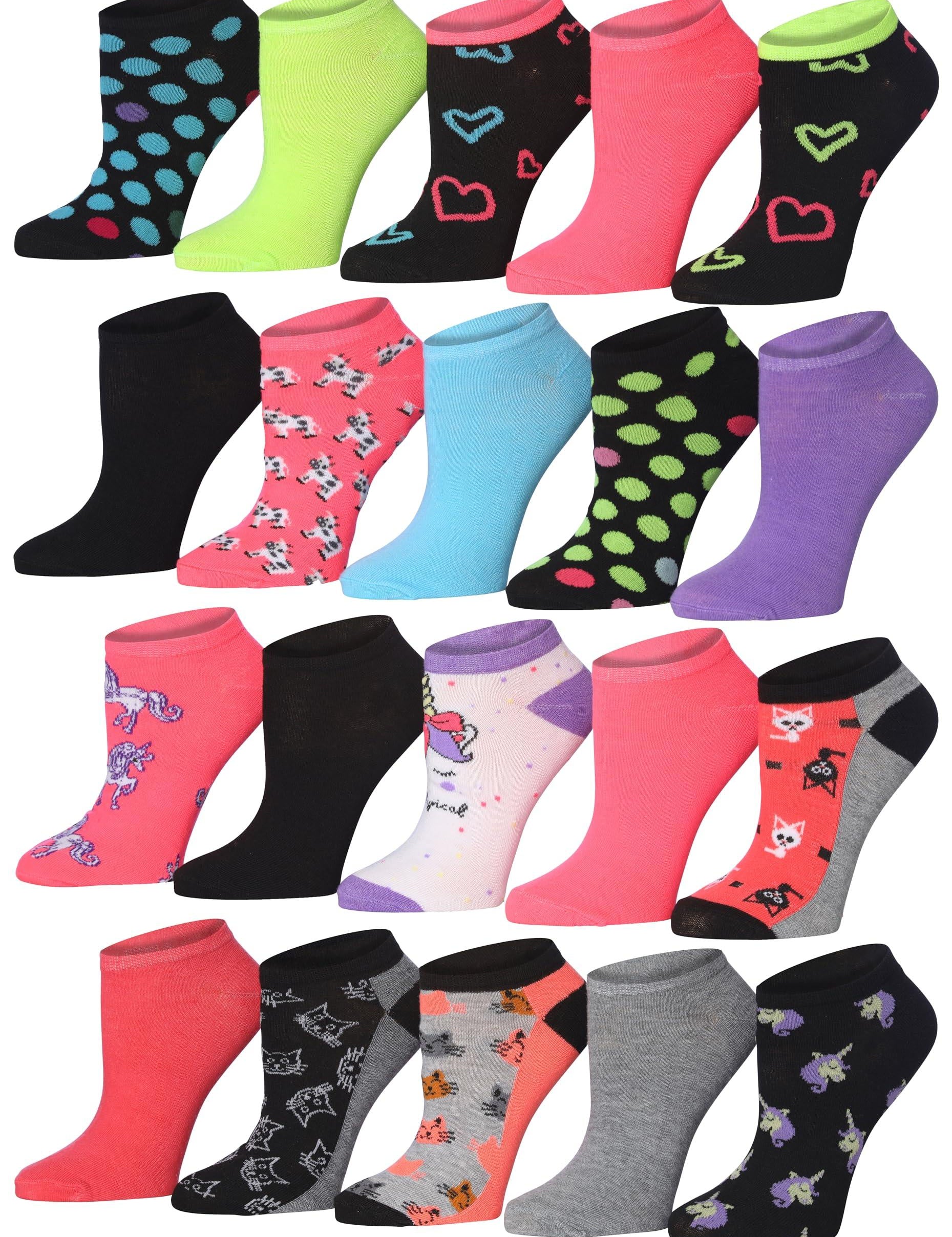 Tipi Toe Women's & Girls 20 Pairs Colorful Patterned Urban Pop Spectrum Cute Ankle Socks For Women - Tipi Toe Socks