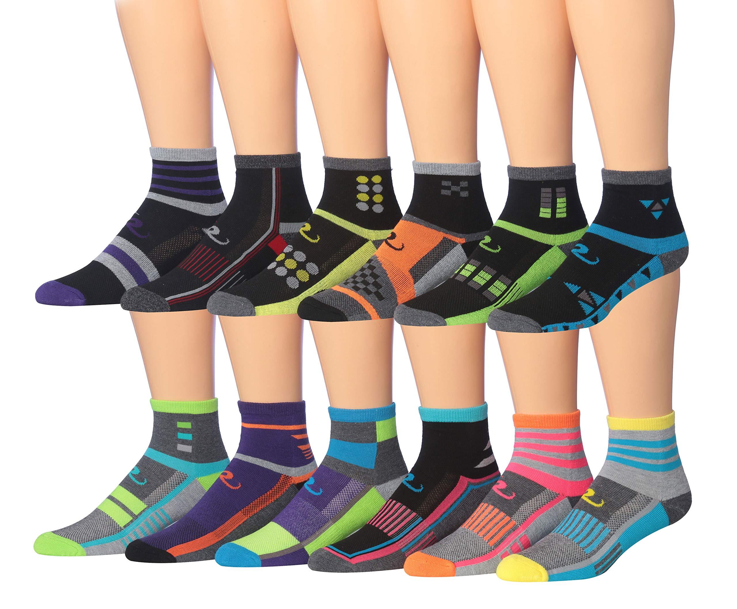 RONNOX Men's 12-Pairs Running & Athletic Sports Performance Ankle/Quarter Socks MRQ02-AB-ML - Tipi Toe Socks