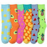 Women's 6-Pairs Colorful Light Orchard Sweet Delight Funky Fuity Patterned Crew Dress Socks