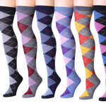  Women's 6 Pairs Bold Argyle Collection Over The Knee High Socks - Socks