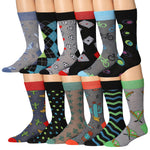 JAMES FIALLO Men's 12 Pairs Vivid Assortment Colorful Elegant Funky Unique Pattern Dress Socks - Tipi Toe Socks