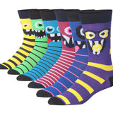 JAMES FIALLO Men's 6-Pairs Funky Bold Grinning Monster Accent Design Crew Dress Socks