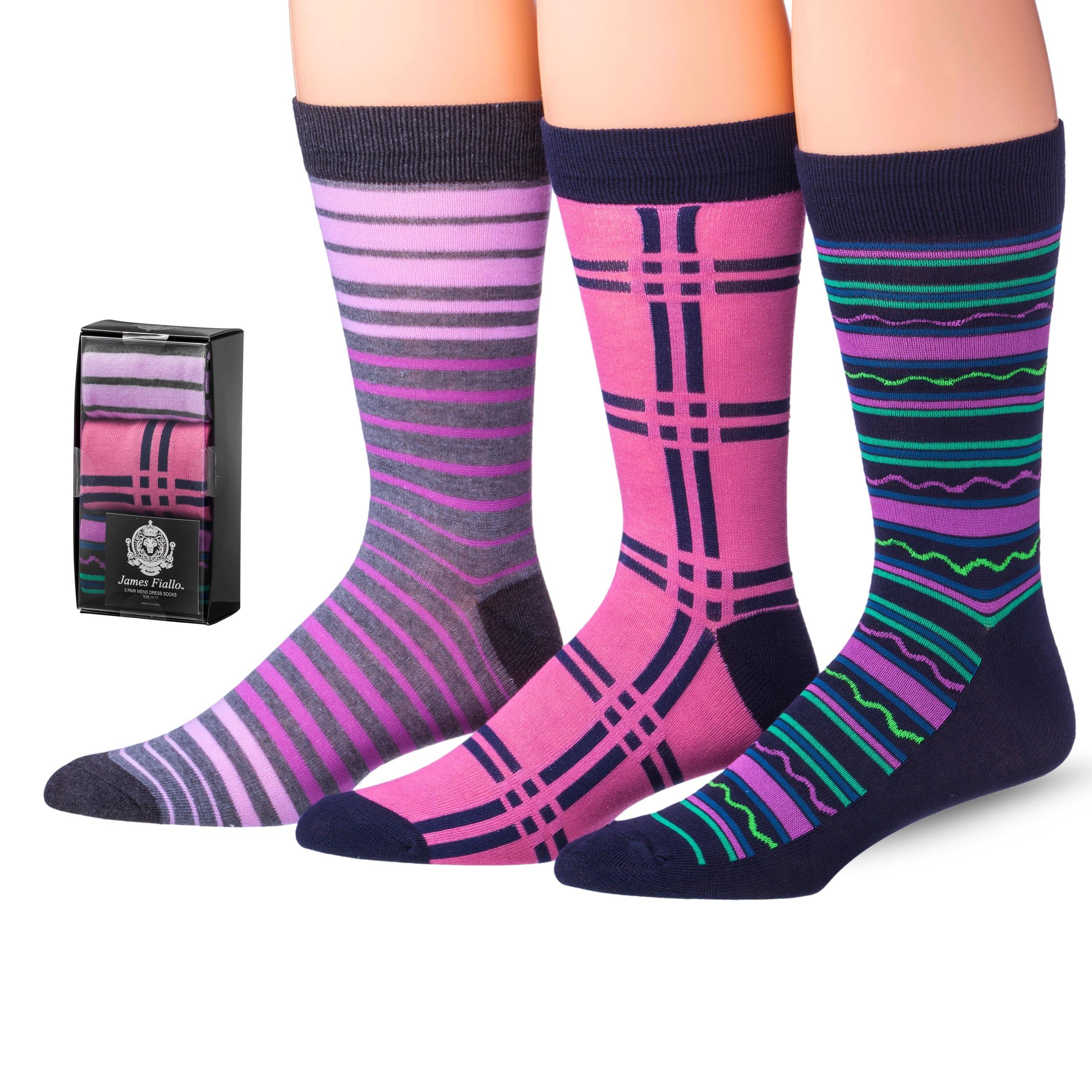 JAMES FIALLO Men's 3-Pack Colorful Twilight Harmony Patterned Dress Socks, Includes Gift Box, Ideal for Mens Size 10-13 - Tipi Toe Socks