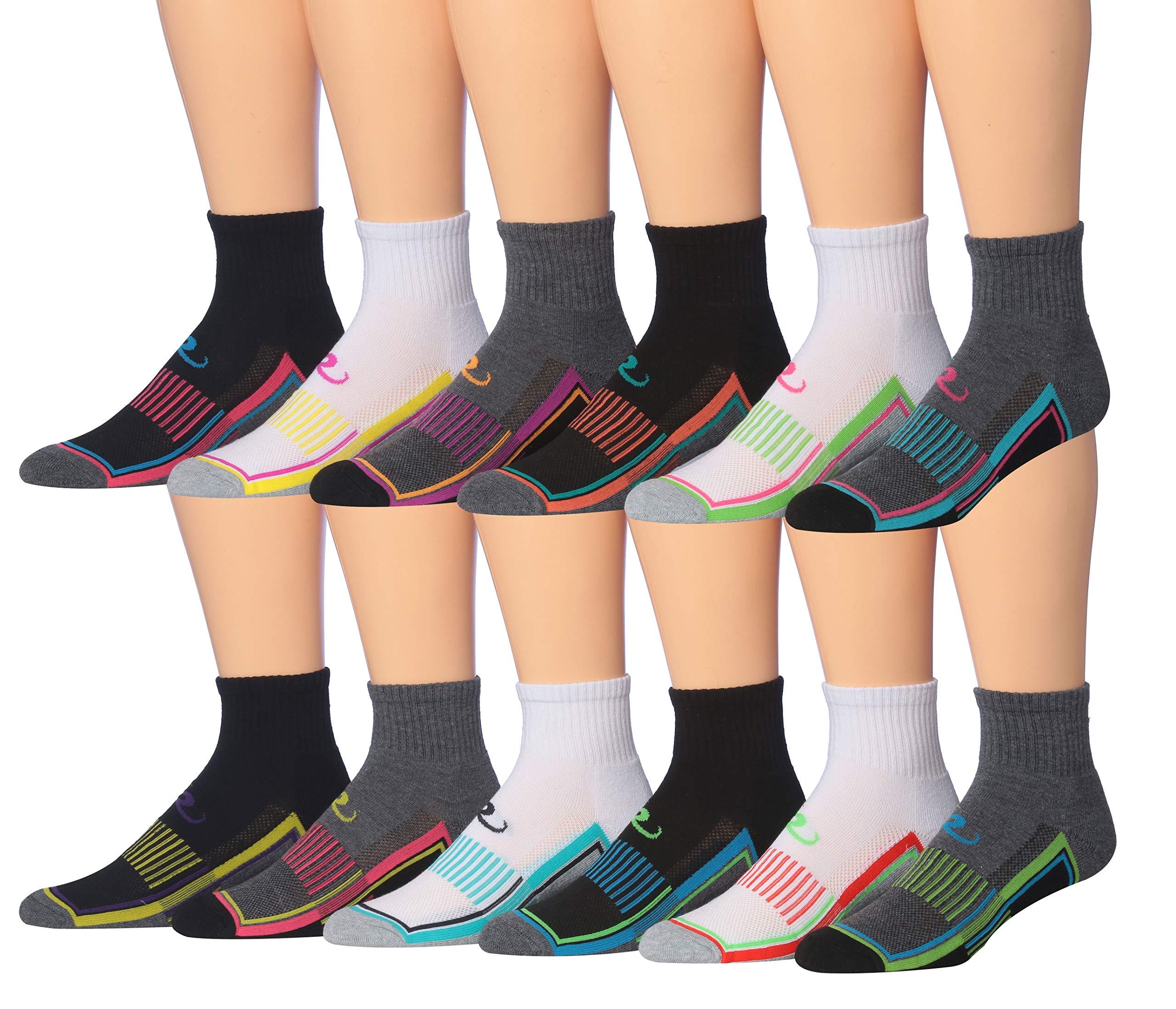 RONNOX Men's 12-Pairs Running & Athletic Sports Performance Ankle/Quarter Socks MRQ01-AB-ML - Tipi Toe Socks