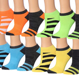 Kids Boys 12-Pairs Athletic Sports Peformance Colorful Trio Striped Solid Colors Low Cut Socks -  Socks
