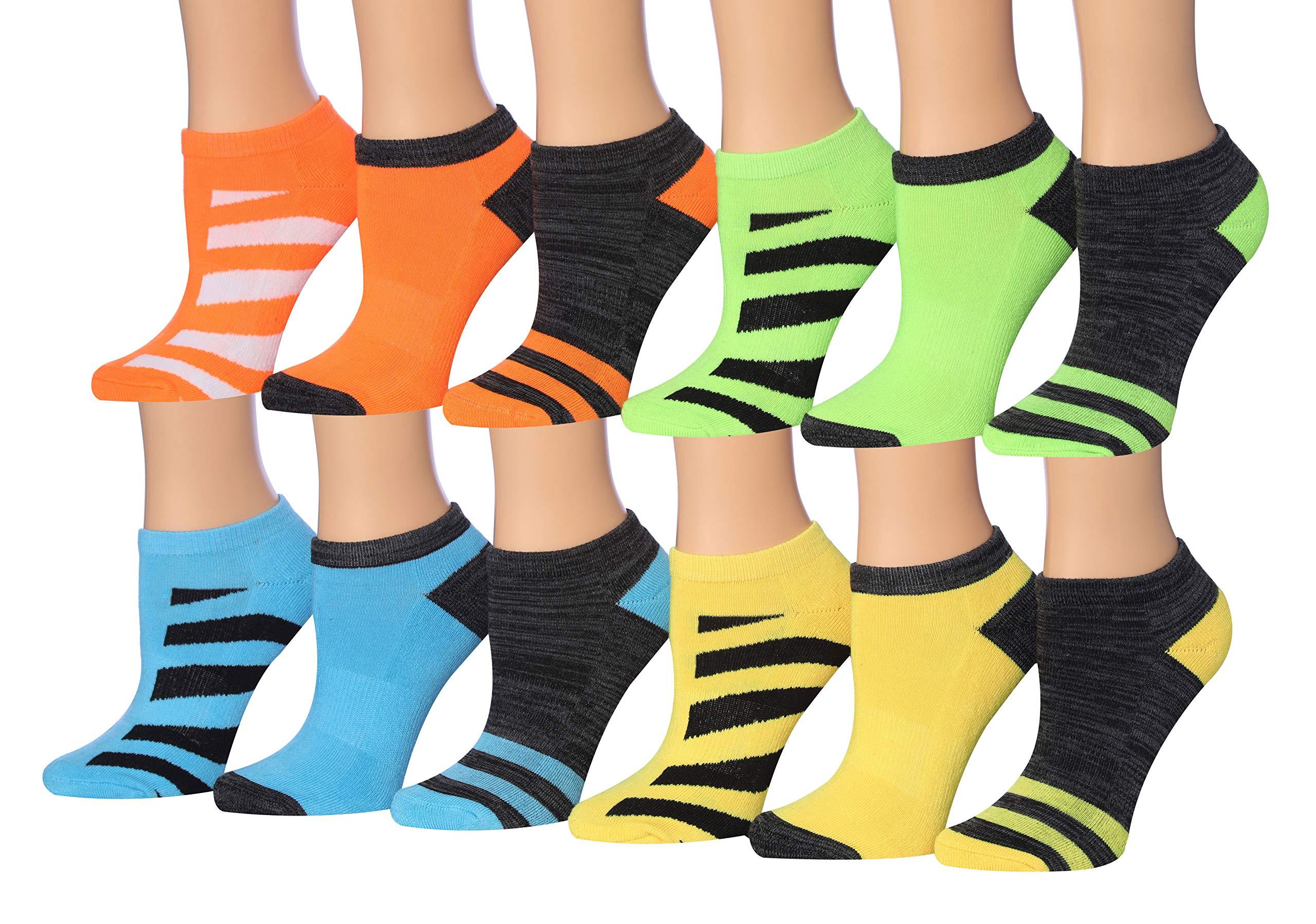 Kids Boys 12-Pairs Athletic Sports Peformance Colorful Trio Striped Solid Colors Low Cut Socks -  Socks