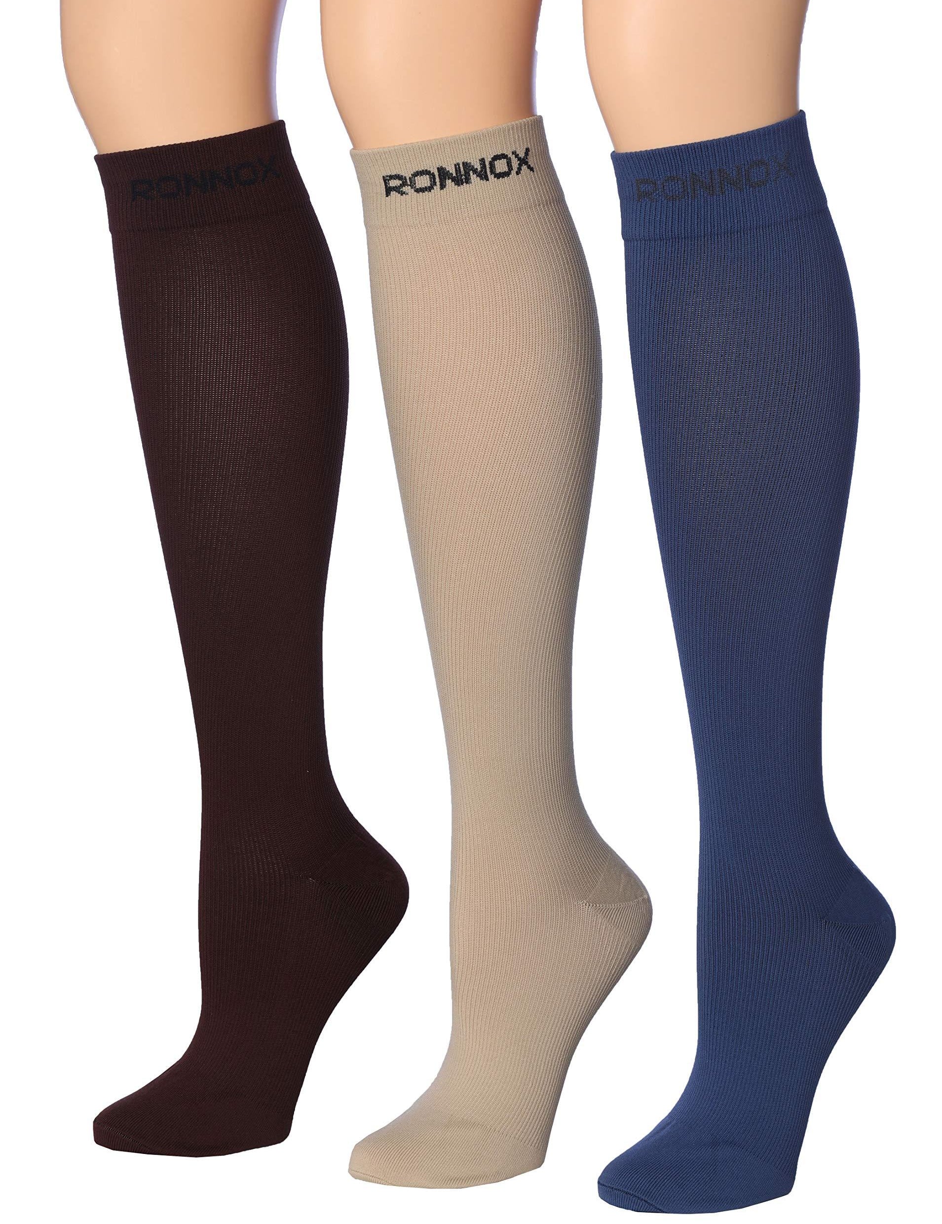 RONNOX Compression Socks for Men & Women Colorful Patterned Knee High Socks (16-20 mmHg / 12-14 mmHg) 3-Pairs CP08 - Socks