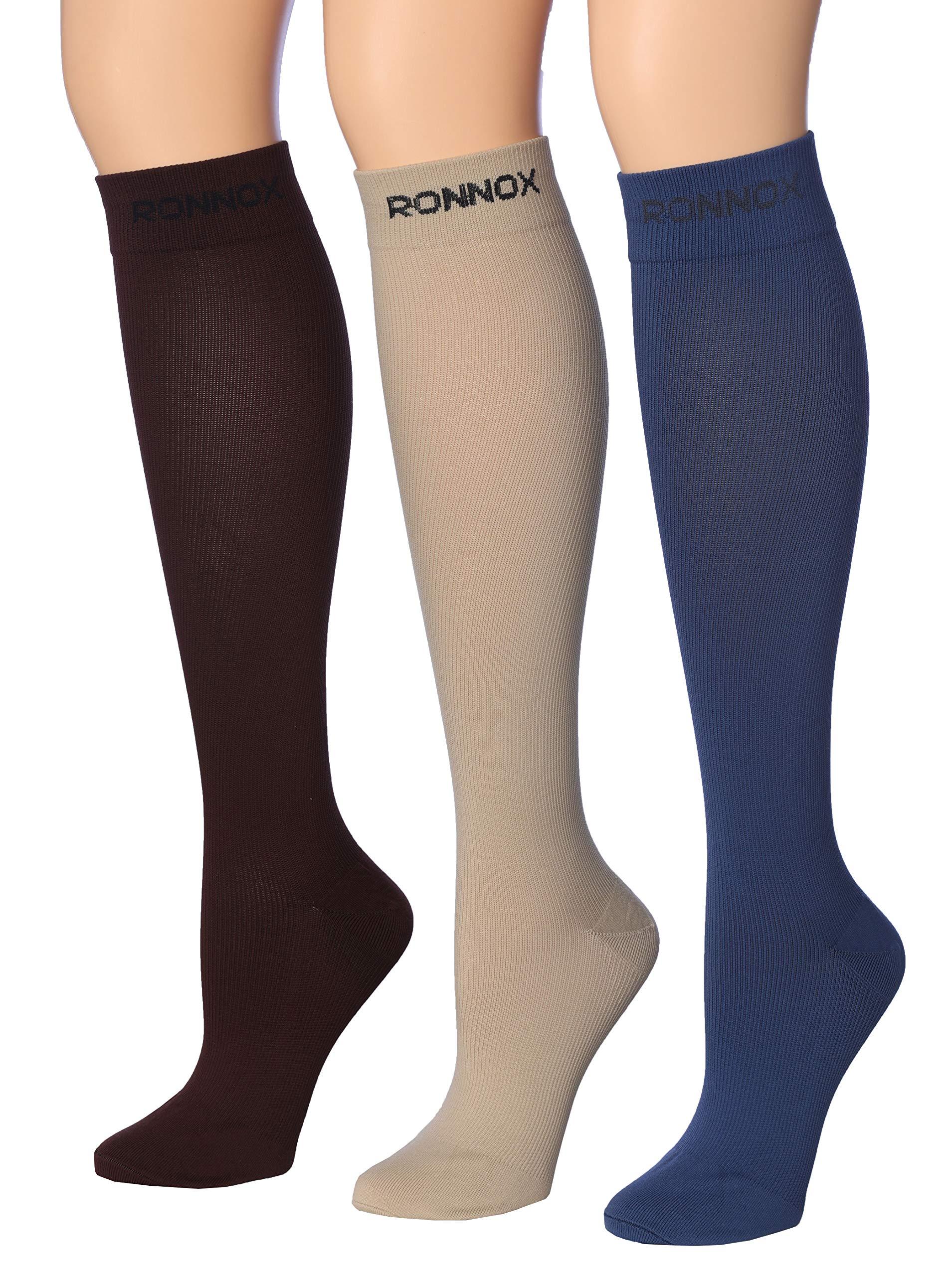 RONNOX Compression Socks for Men & Women Colorful Patterned Knee High Socks (16-20 mmHg / 12-14 mmHg) 3-Pairs CP08 - Socks