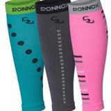 Tipi Toe Unisex Calf Compression Sleeve 3-Pairs Patterned Harmony Blue Dots Grey Stripes Pink Accents Calf Compression Tube Sleeves 12-14 mmHg Great for Athletic & Medical Use