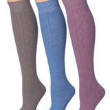 Tipi Toe Women's 3-Pairs Ragg Marled Texture with Solid and Vibrant Violet Shades Knee High Wool-Blend Boot Socks