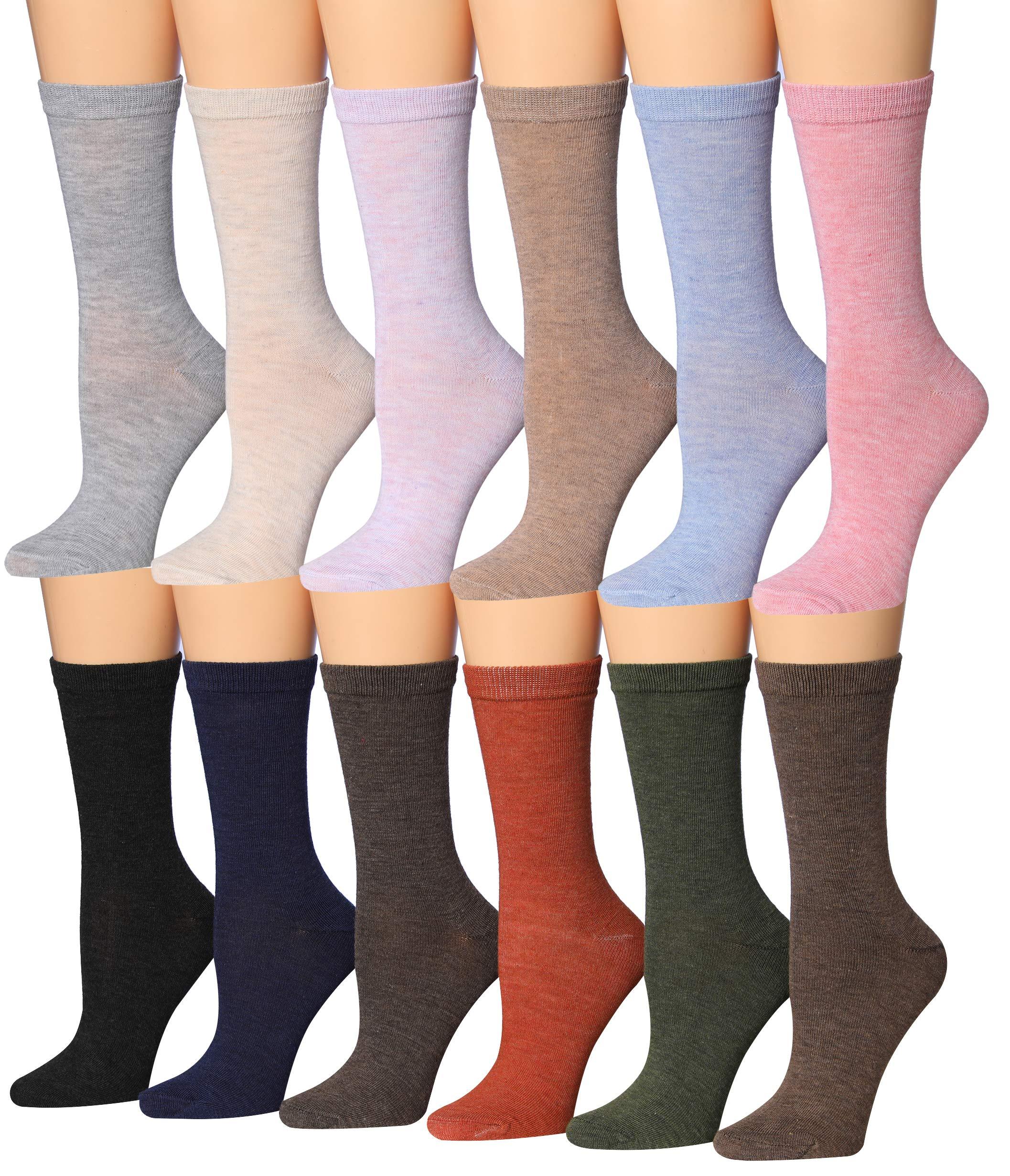 Tipi Toe Women's 12 Lightweight Pairs Solid Heathered Colored Crew Socks - Tipi Toe Socks