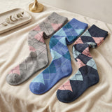 Charming Argyle Over The Knee High Socks - 3 Pairs