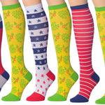 RONNOX Compression Socks for Men & Women Colorful Patterned Knee High Socks (16-20 mmHg / 12-14 mmHg) 6-Pairs CP01-CE - Socks