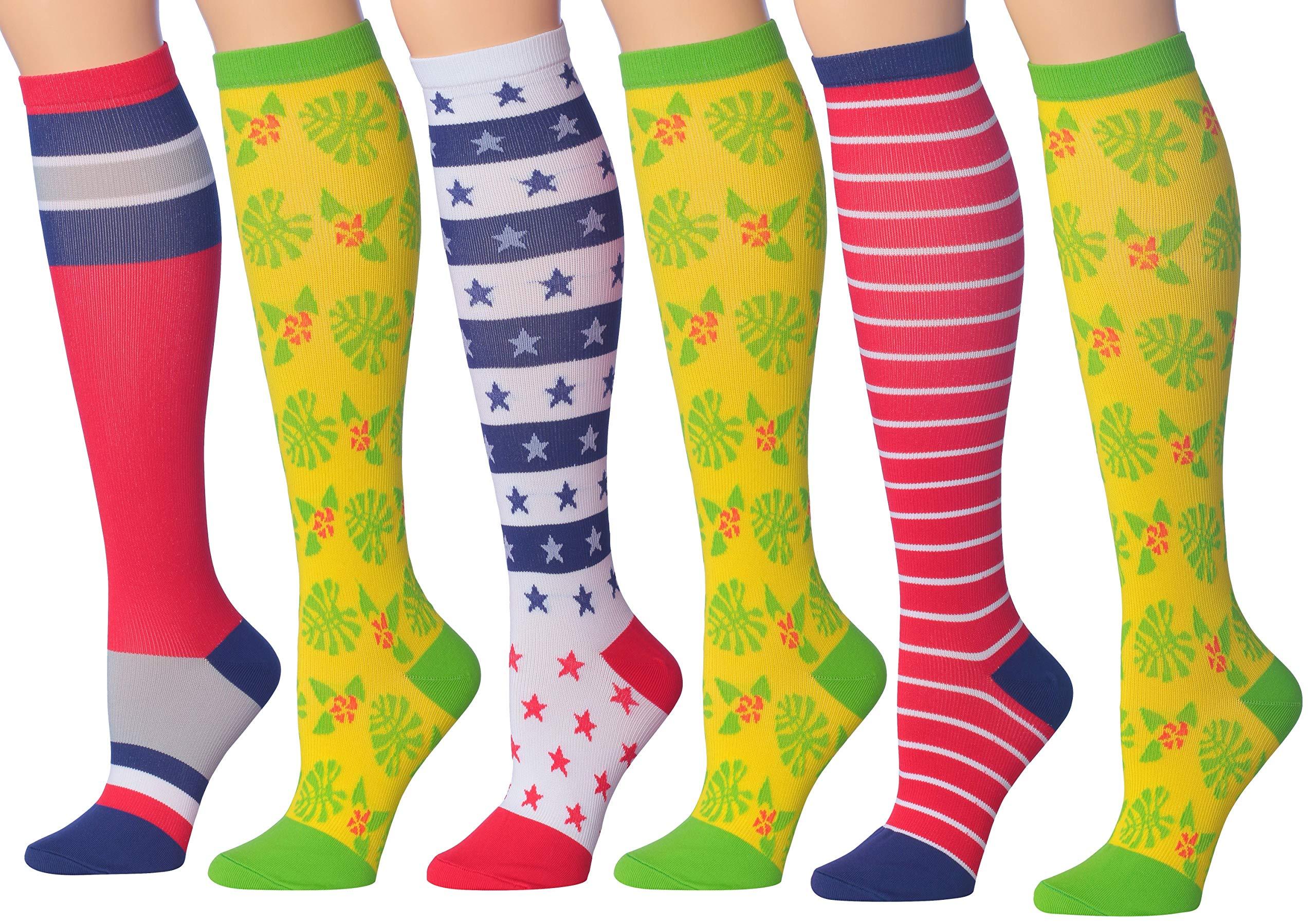 RONNOX Compression Socks for Men & Women Colorful Patterned Knee High Socks (16-20 mmHg / 12-14 mmHg) 6-Pairs CP01-CE - Socks