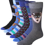 JAMES FIALLO Men's 6-Pair Fashion Pop Art Fusion Wolf Design Crew Dress Socks