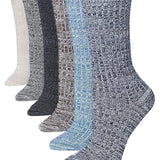 Tipi Toe 6-Pairs Women's Ragg Neutral Colored Ripped Design Cotton Warm Winter Crew Boot Socks