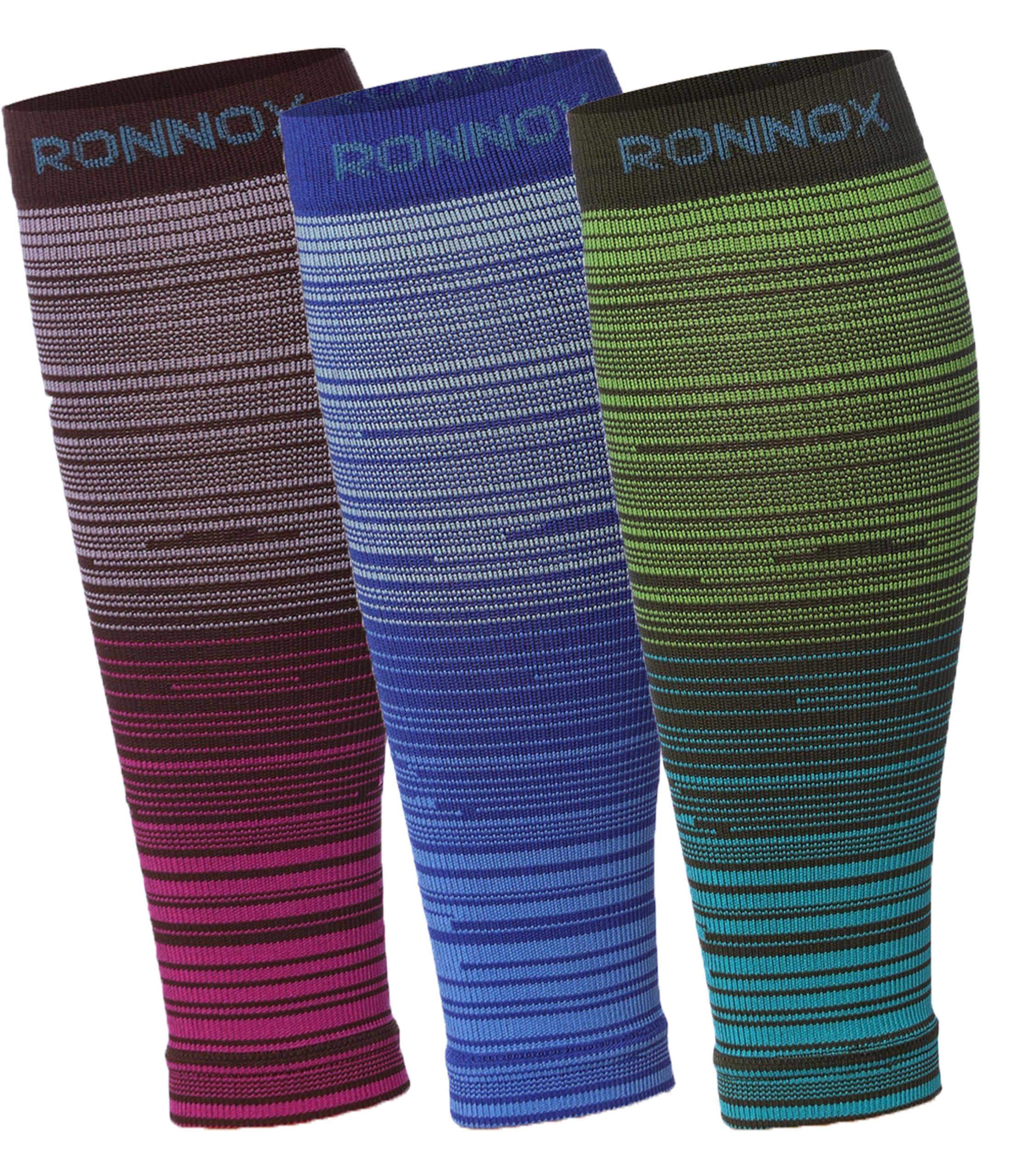  Unisex 3-Pairs Bright Colored Dual-Tone Dreams Calf Compression Tube Sleeves 12-14 mmHg Great for Athletic & Medical Use -  Socks