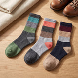 Wool Blend Bold Striped Colorful Accents Dress Socks - 3 Pairs