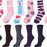 Tipi Toe Women’s Winter Sock Bundle – 6-Pair Soft Cotton Blend Boot Socks & 6-Pair Plush Non-Skid Fuzzy Slipper Socks, Sizes 9–11