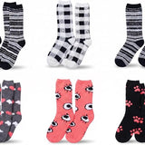 Tipi Toe Women's Fuzzy Slipper Socks with Grippers Bundle (6 Pairs) – Non Slip Skid Warm Fluffy Winter Hospital Lounge Crew Socks, Feline Love & Polar Zebra