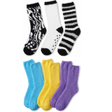 Tipi Toe Women’s Fuzzy Slipper Sock Bundle – 6-Pair Plush Warm Anti-Skid Thermal Crew Socks, Sizes 9–11