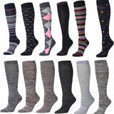 Tipi Toe Women's Knee High Socks 12-Pair Mega Value Pack – Soft Lightweight Colorful Funky Patterned Over the Calf Casual Long Socks