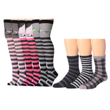 Men's Anti-Skid Bed Fuzzy Socks - 3 Pairs + Women's Cat Over The Knee High Socks - 3 Pairs