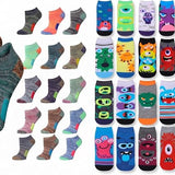 Tipi Toe Women's Low Cut Socks Mega Bundle (32 Pairs) – 20-Pack Cute Quirky Monster Faces and 12-Pack Cushioned Athletic Running Socks