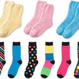 Tipi Toe Women’s Mixed Crew & Fuzzy Sock Bundle Pack – Colorful Geometric Funky Dress Socks & Plush Thermal Non-Skid Slipper Socks, Sizes 9–11