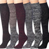 Tipi Toe Women's Wool-Blend Knee High Boot Socks Bundle (6 Pairs) – Warm Ribbed Cable Knit Over the Calf Winter Socks Combo Set