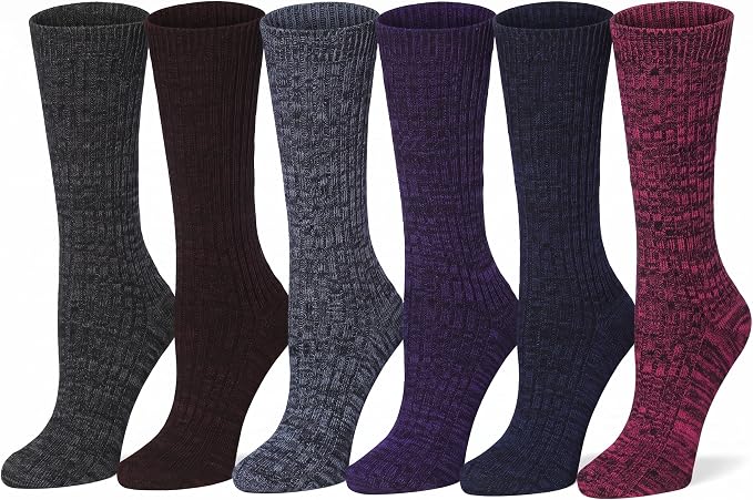 Tipi Toe Women’s Winter Sock (12 Pack) Bundle – 6-Pair Soft Cotton Blend Boot Socks & 6-Pair Plush Non-Skid Fuzzy Slipper Socks, Sizes 9–11