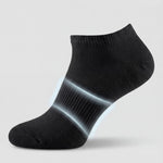 Black ankle sock with arch support on a light gray background