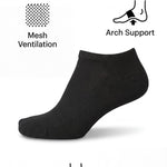Black ankle sock with features highlighted on a white background