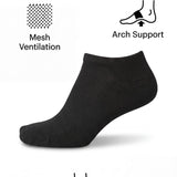 Black ankle sock with features highlighted on a white background