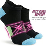 Black ankle socks with arch ribbed support design on a white background