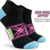 Black ankle socks with arch ribbed support design on a white background