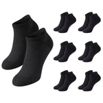 Black low-cut ankle socks shown as a large pair in front and nine smaller pairs arranged in a grid on a plain white background.