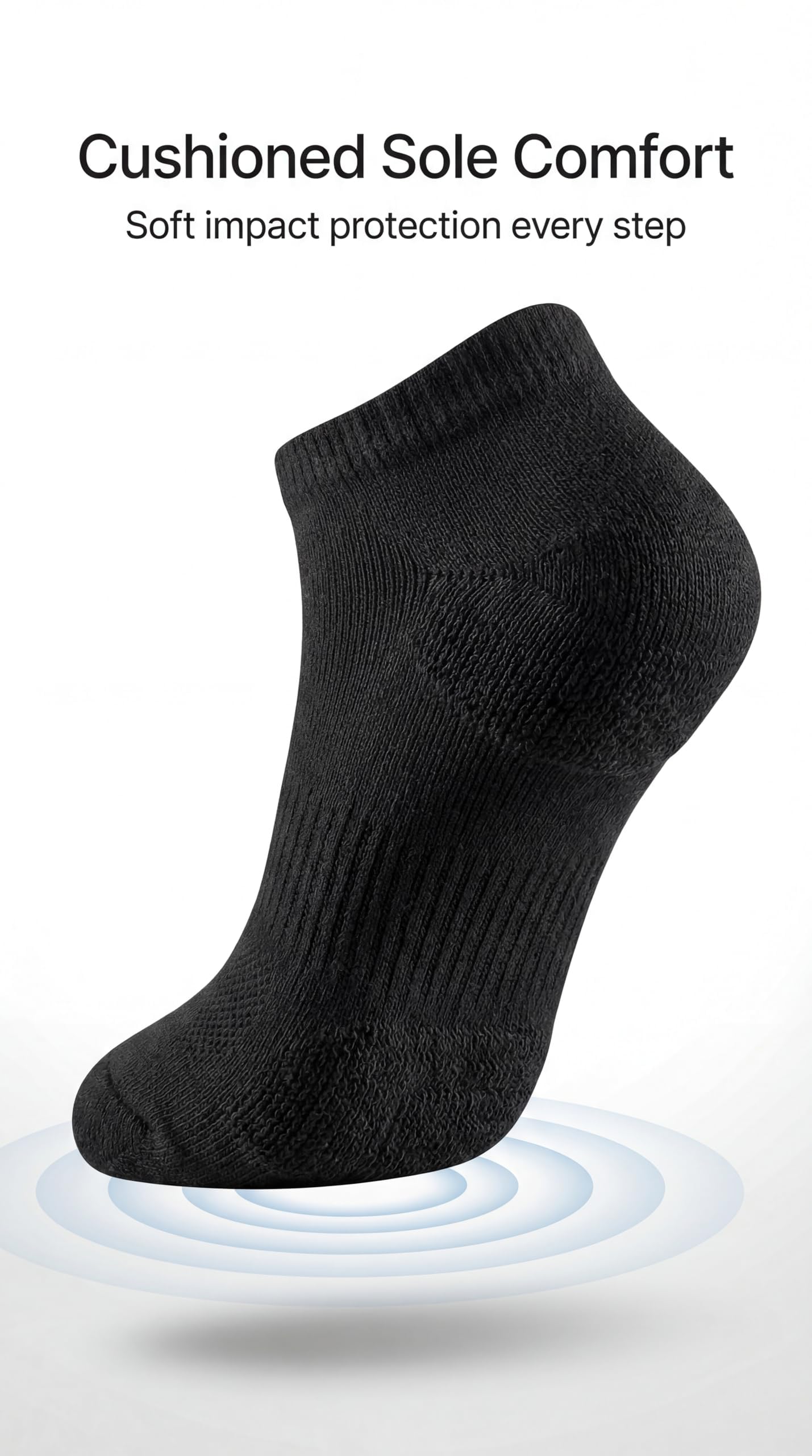 Black sock with cushioned sole on a white background